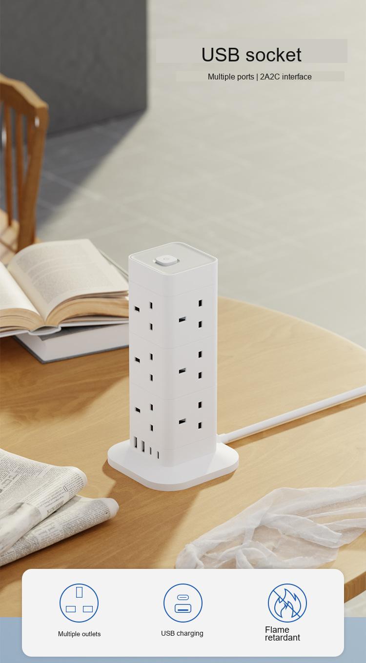 Multi-Tier Tower Extension Socket with USB Ports 9