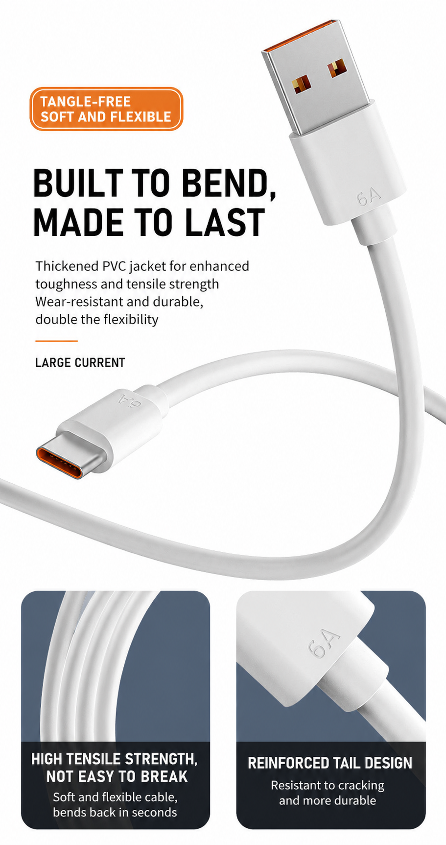 6A Fast Charging Cable – Type-C & iPhone Length Options 6