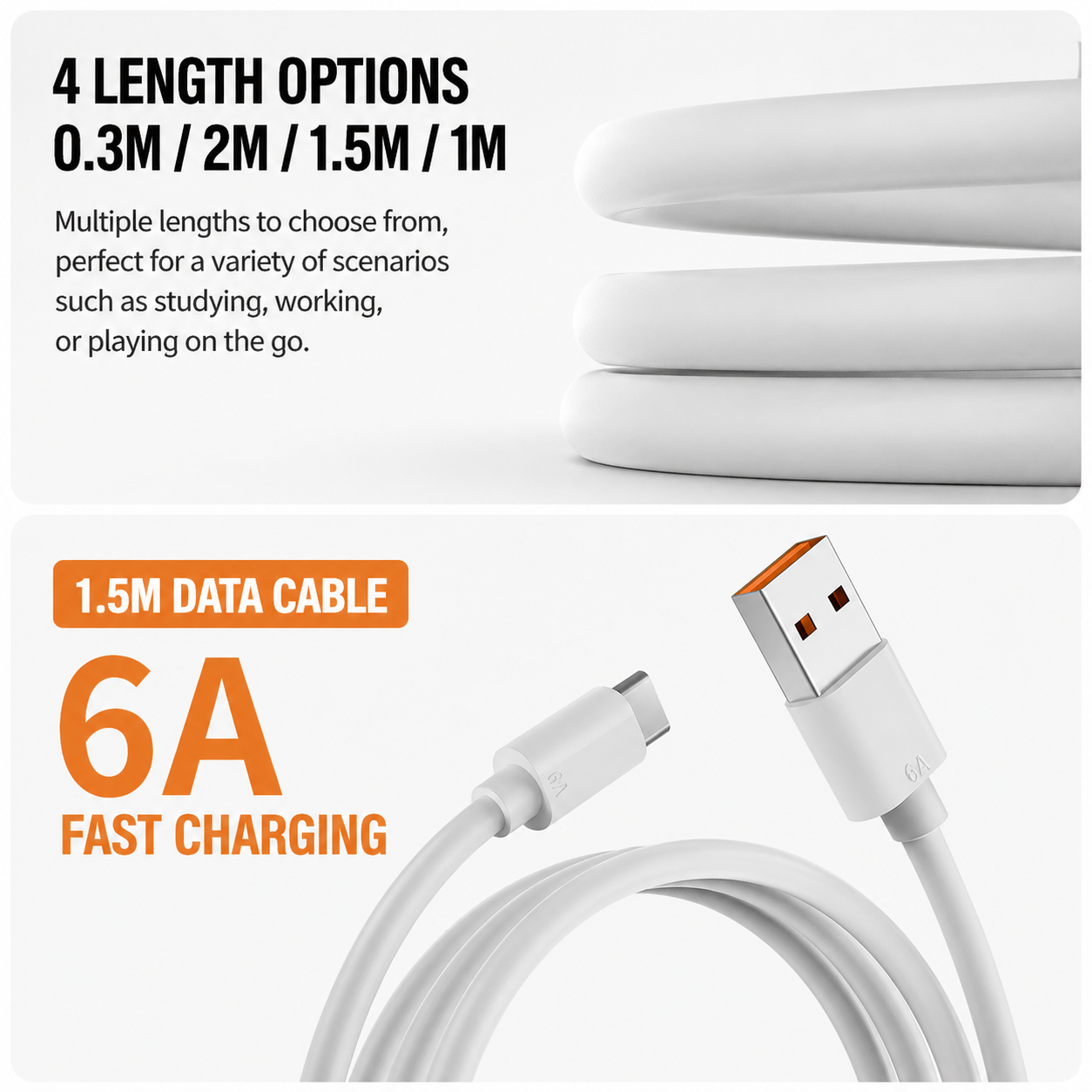 6A Fast Charging Cable – Type-C & iPhone Length Options 3