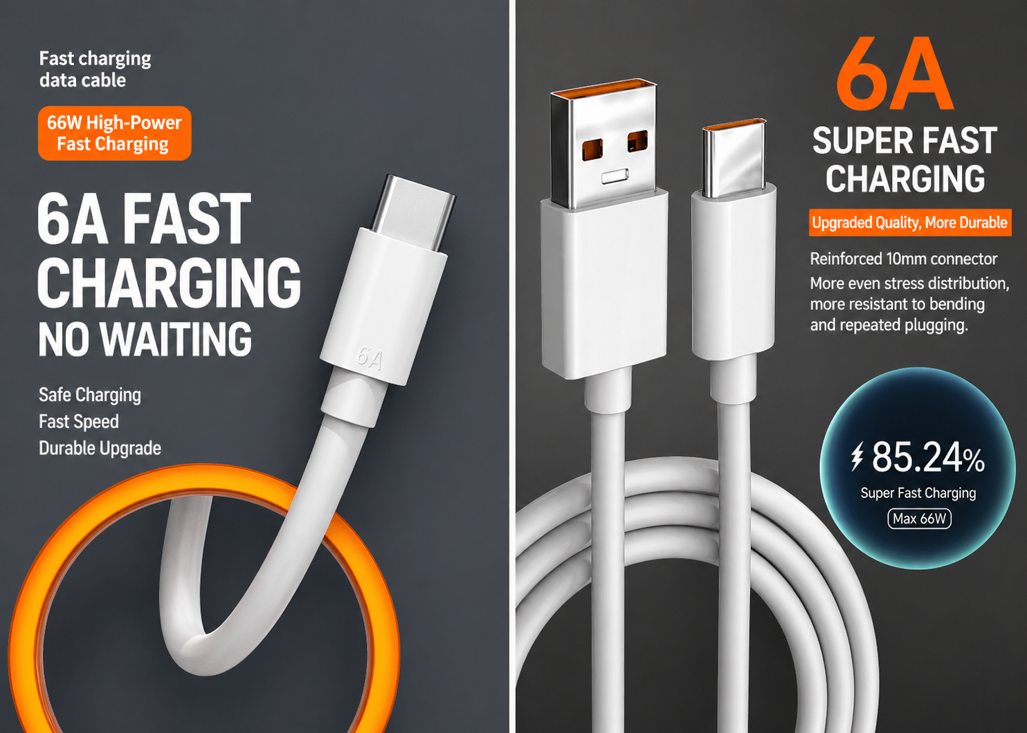 6A Fast Charging Cable – Type-C & iPhone Length Options 5