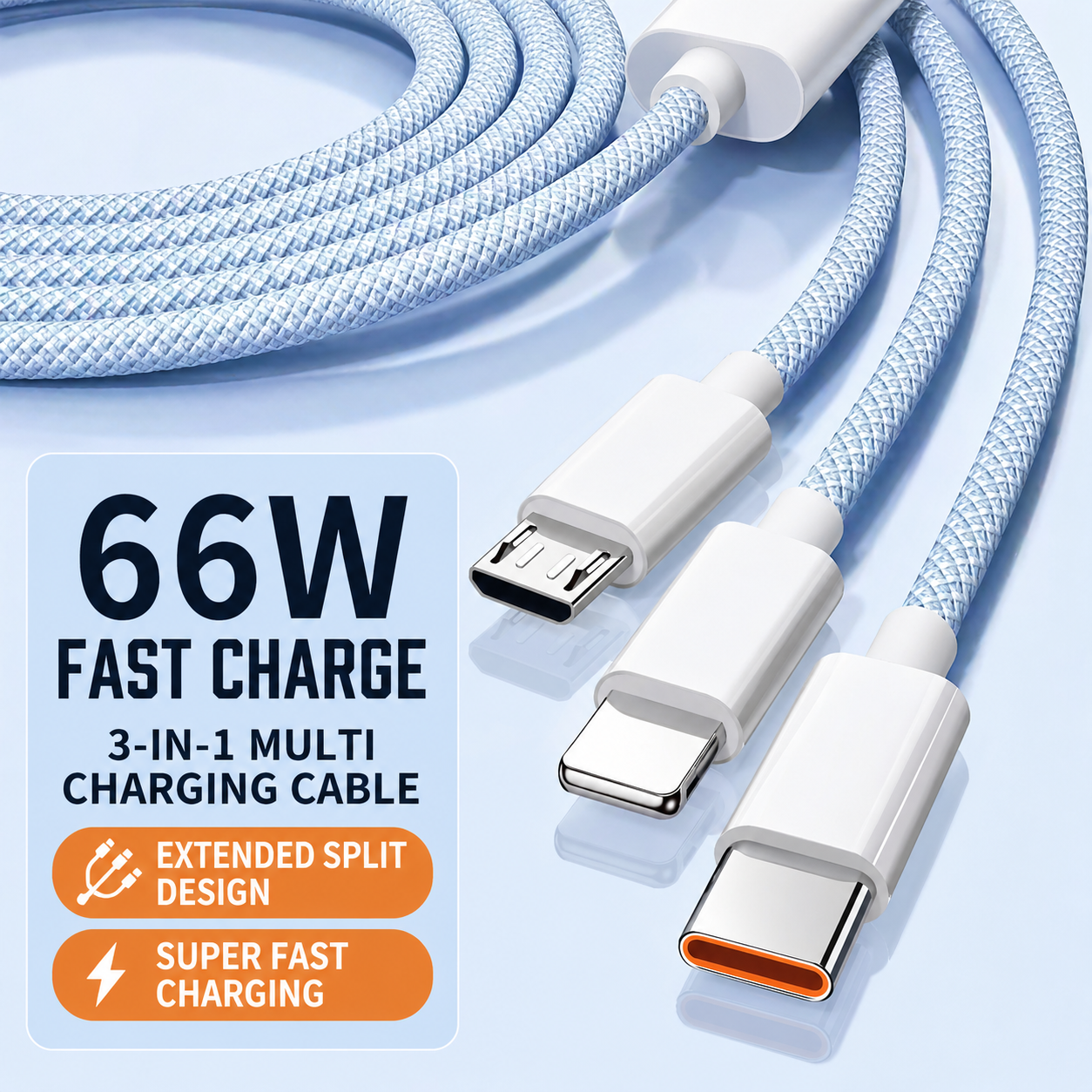 6A 3-in-1 Fast Charging Cable