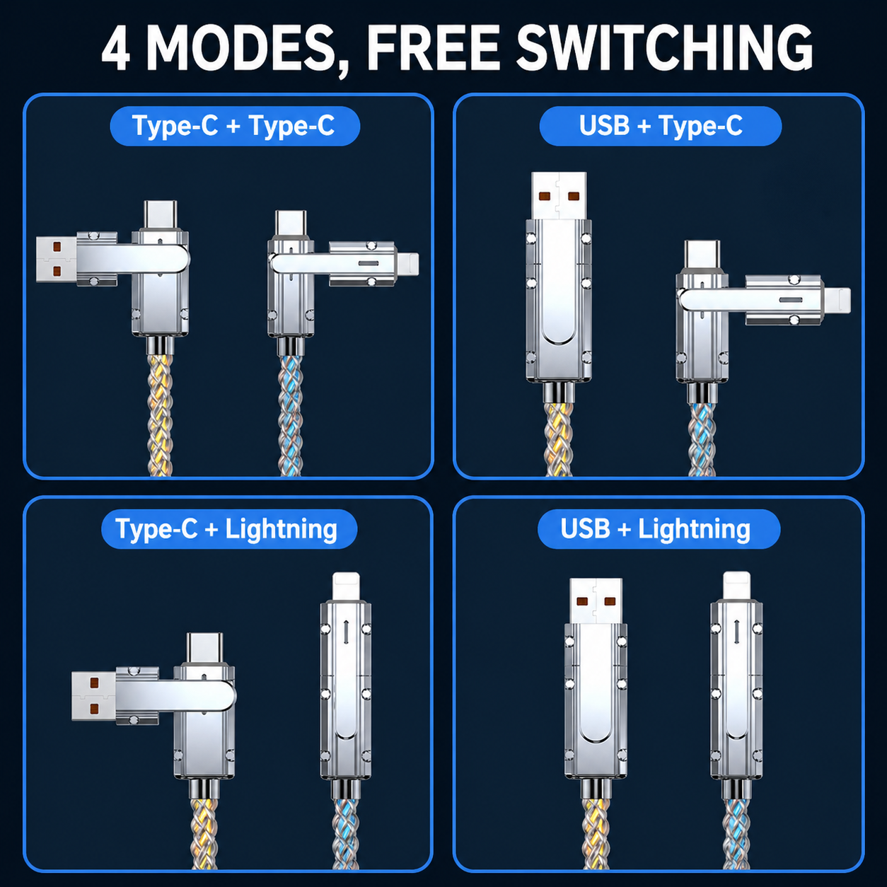 RGB Light-Up 4-in-1 Fast Charging Cable 3