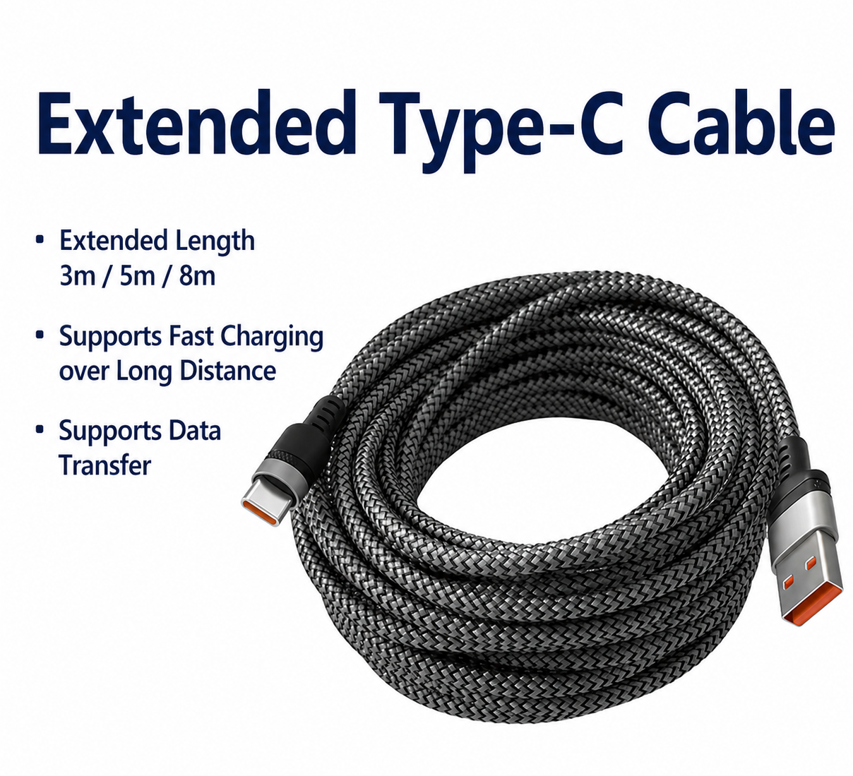 Extended Braided Fast Charging Cable – Connector Options