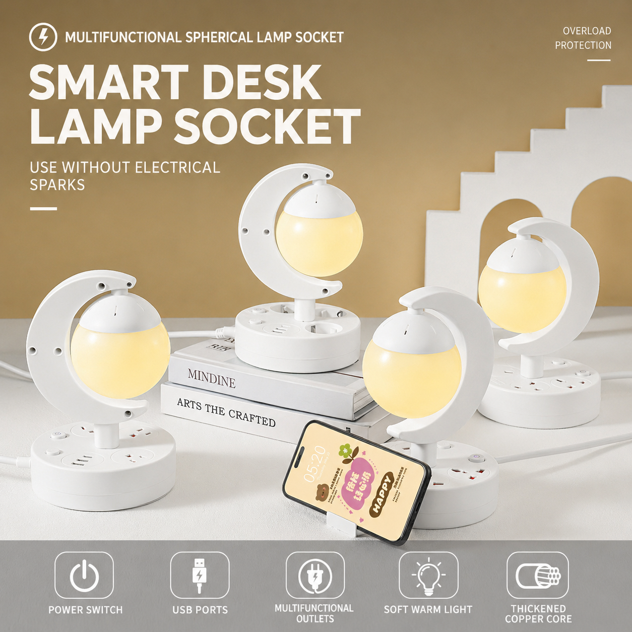 Extension Socket with Moon LED Night Light 3