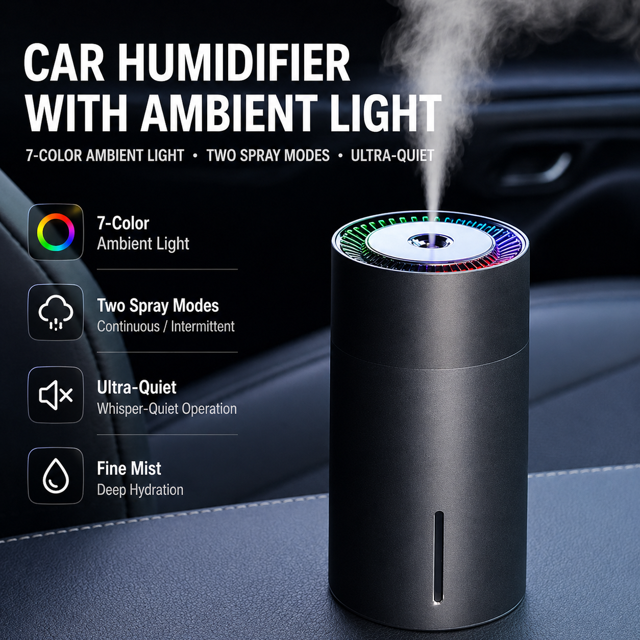 USB Aroma Diffuser Humidifier with 7-Colour Light 3