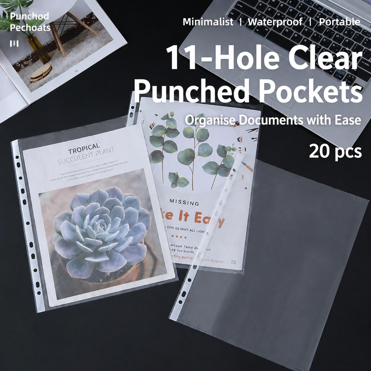 11-Hole Clear Punched Pockets – 20 pcs
