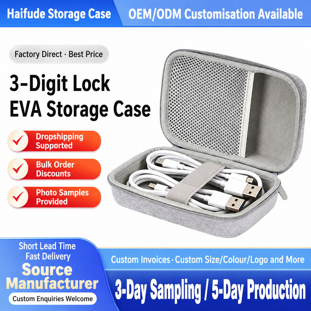 3-Digit Lock EVA Digital Accessories Case