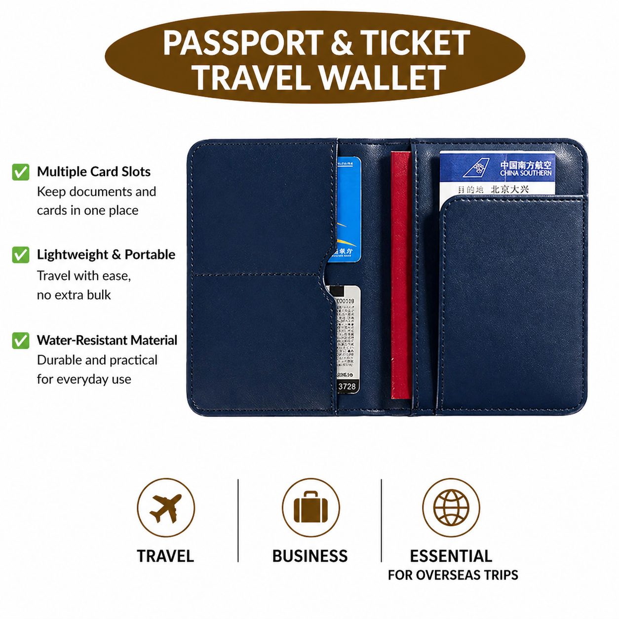 PU Leather Water-Resistant Passport Holder