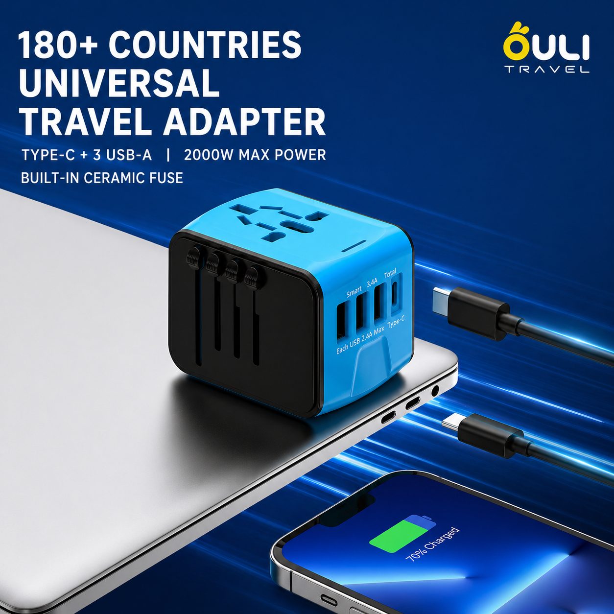 Multi-Function Universal Travel Adapter with USB Ports