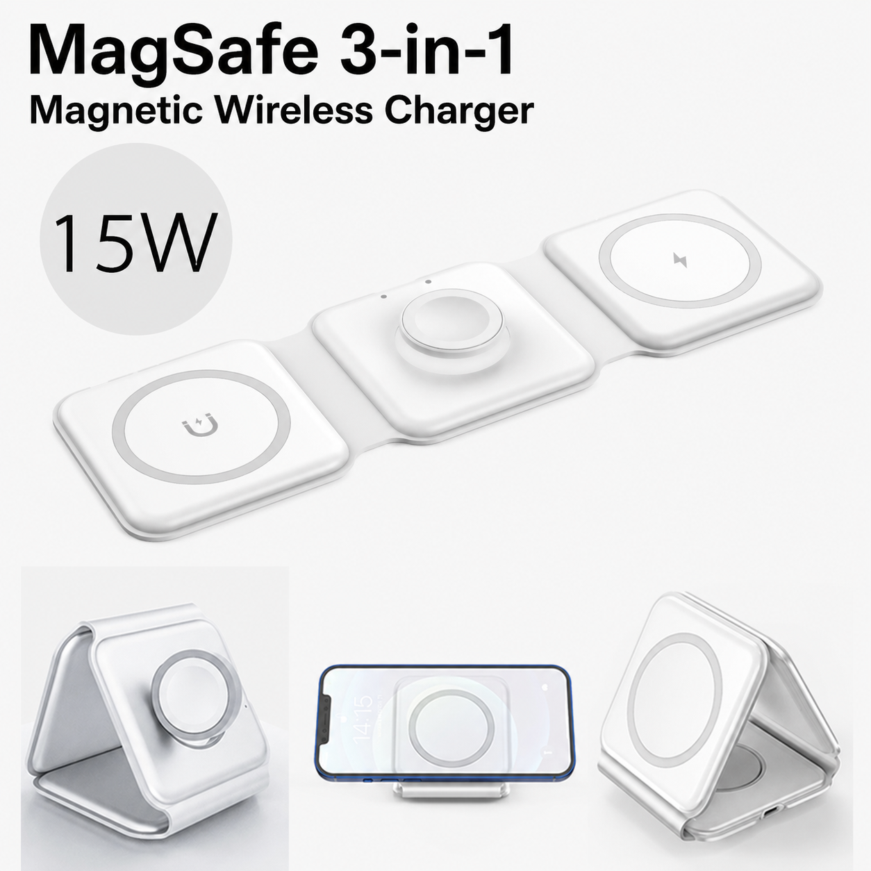 15W 3-in-1 Magnetic Wireless Charging Stand