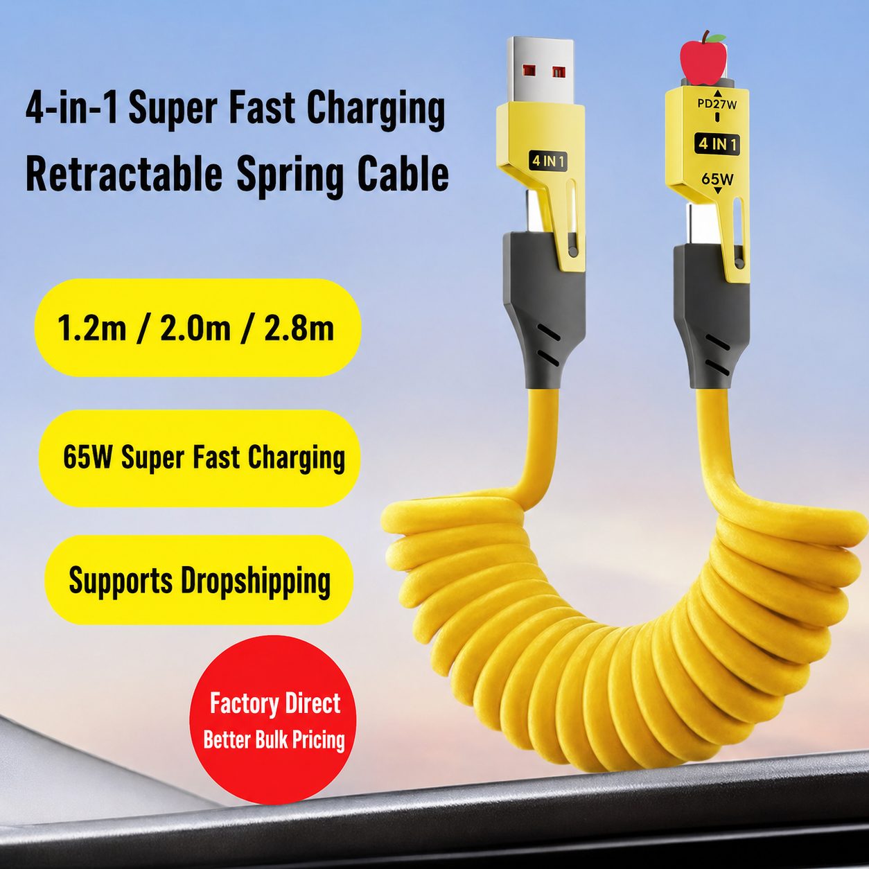 65W Retractable 4-in-1 Charging Cable