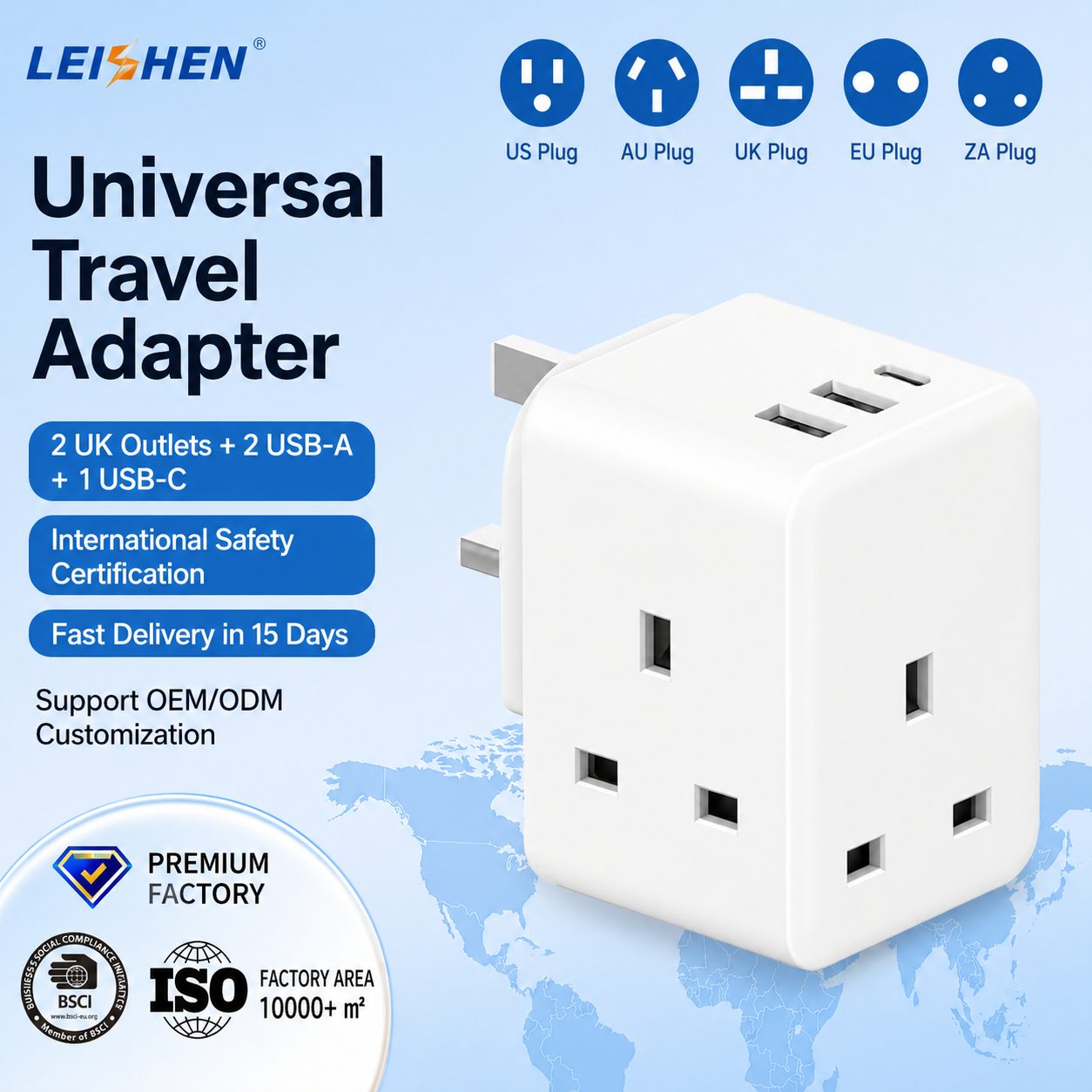 Universal Travel Adapter with 3 USB-A Ports