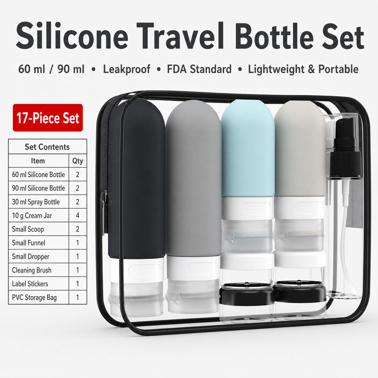 17-Piece Silicone Travel Bottle Set