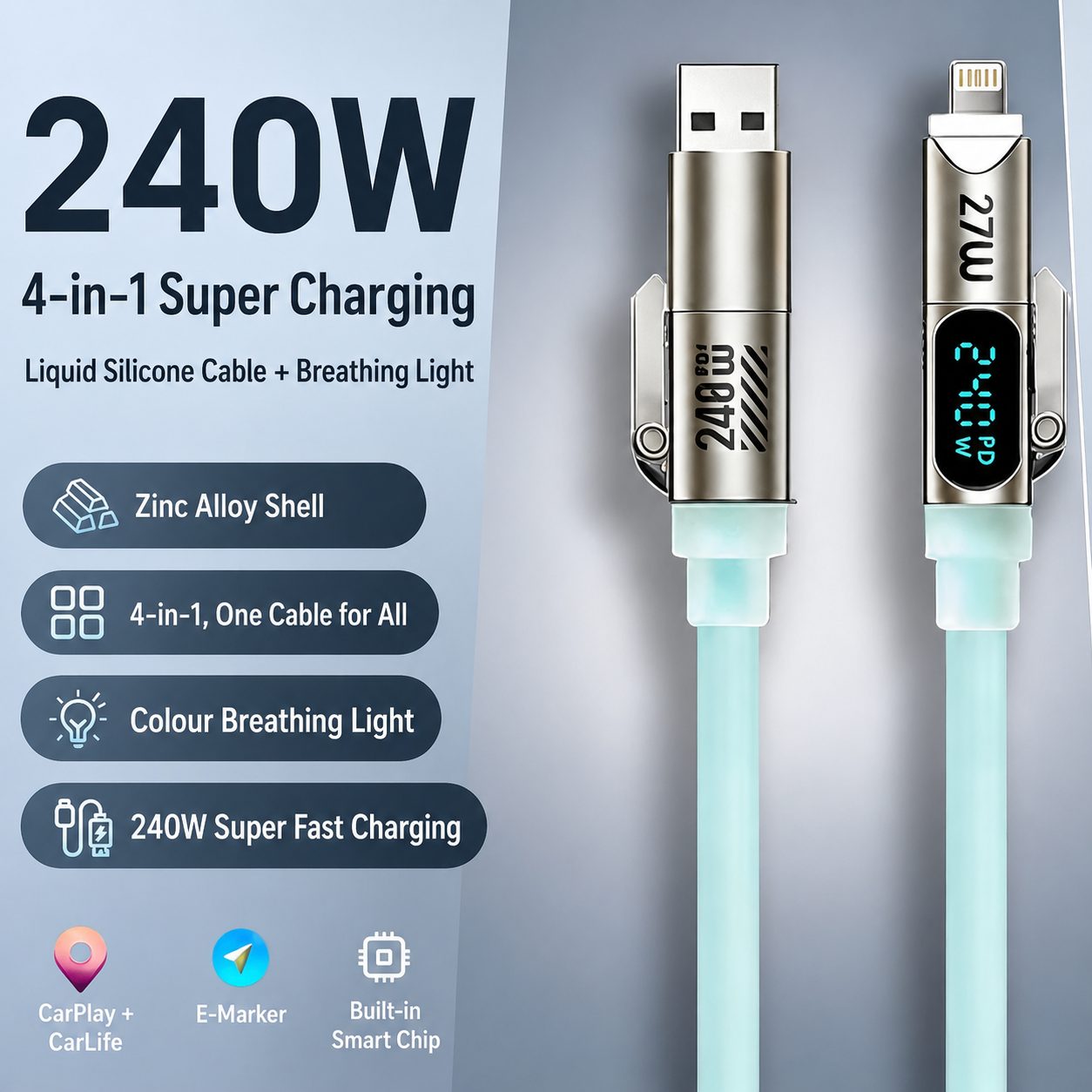 240W 4-in-1 Fast Charging Cable