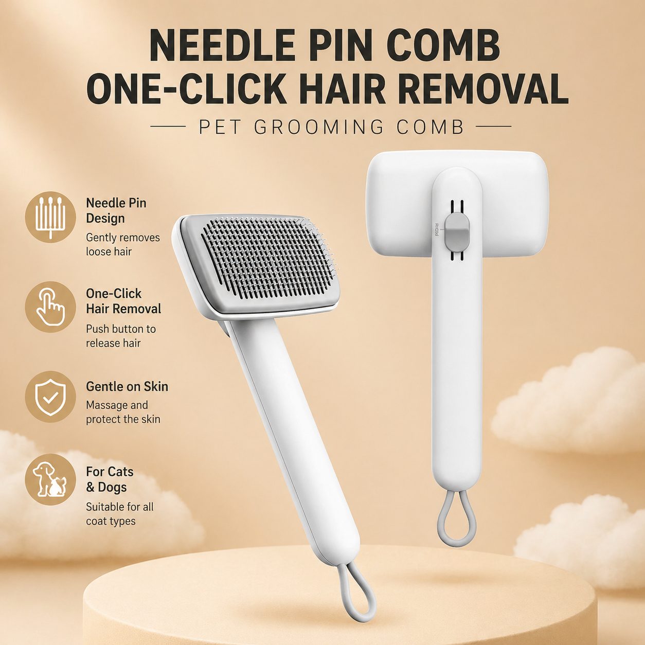 Pet Grooming Brush with Hair Release Button