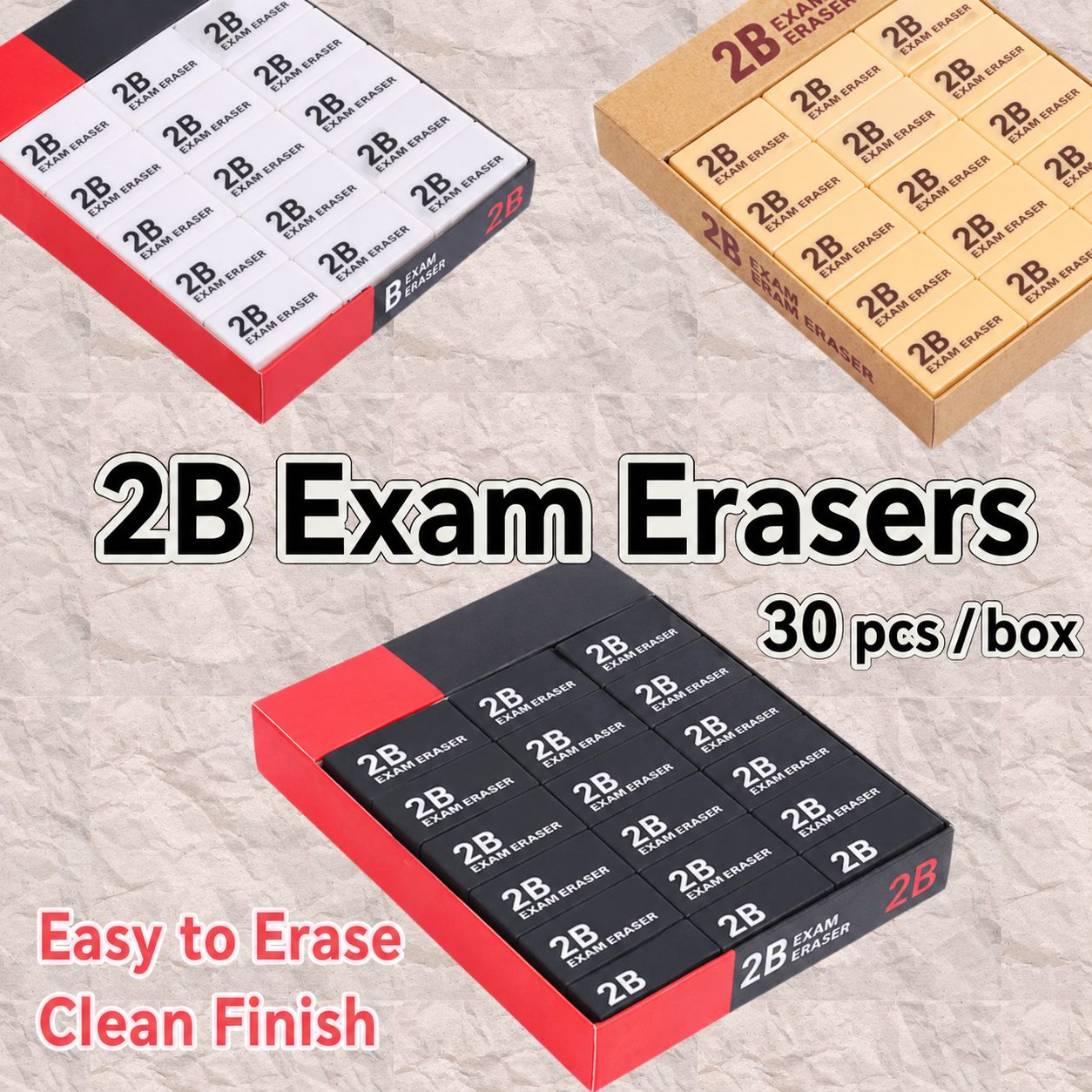 2B Drawing & Exam Erasers – 30 pcs Box