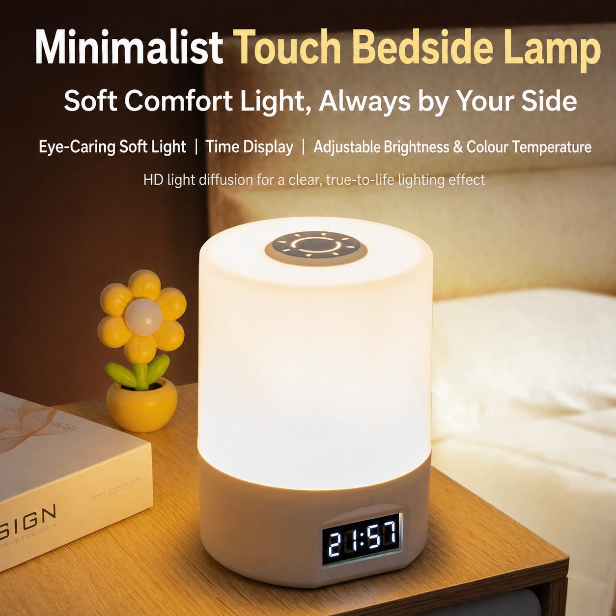 Touch-Control LED Desk Lamp with Clock