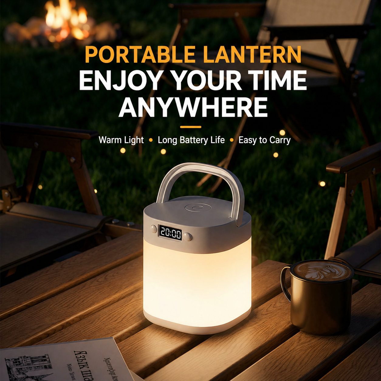 Portable LED Camping Lantern with Clock