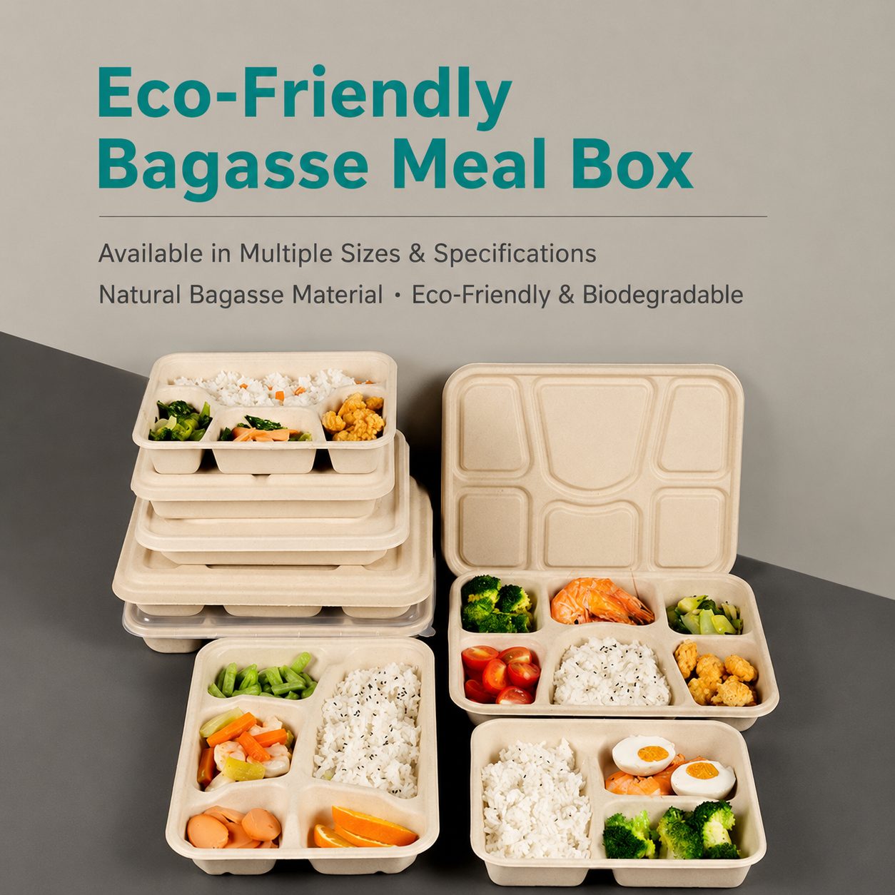 Plant Fibre Pulp Compartment Takeaway Meal Boxes 3