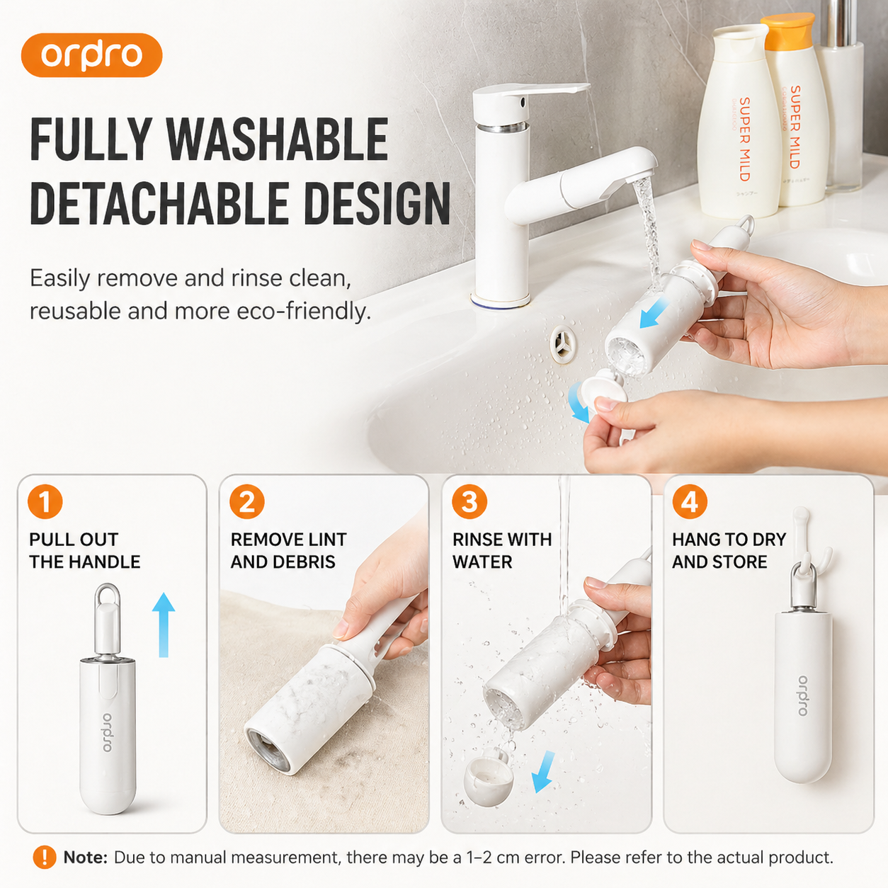Washable Portable Lint Roller – White/Grey 3