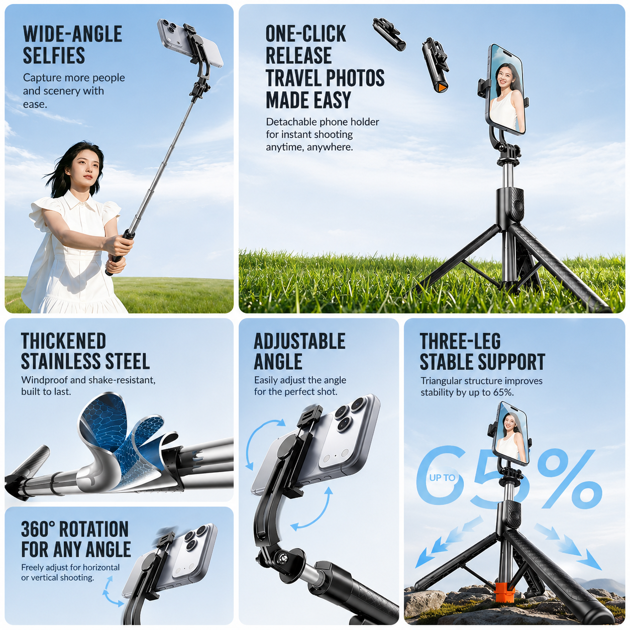 1m/1.3m Bluetooth Selfie Stick Tripod 6