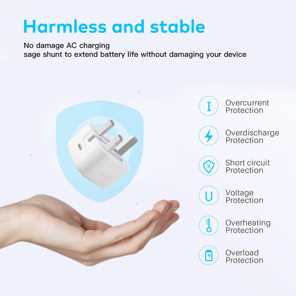 20W White UK Plug Fast Charging Adapter 5