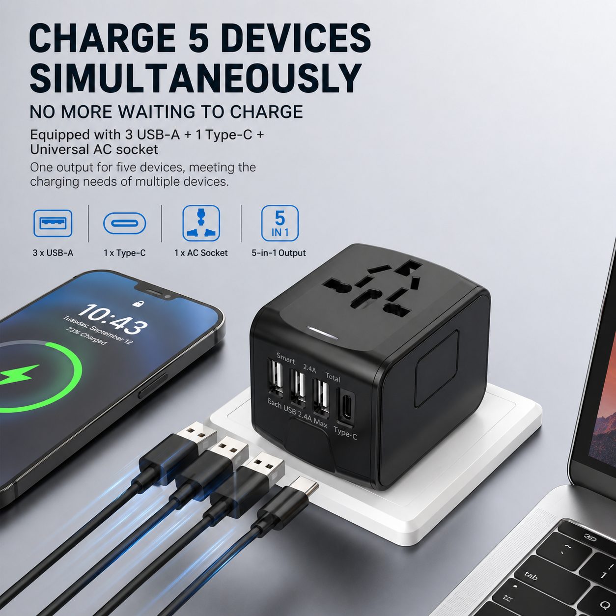 Multi-Function Universal Travel Adapter with USB Ports 2