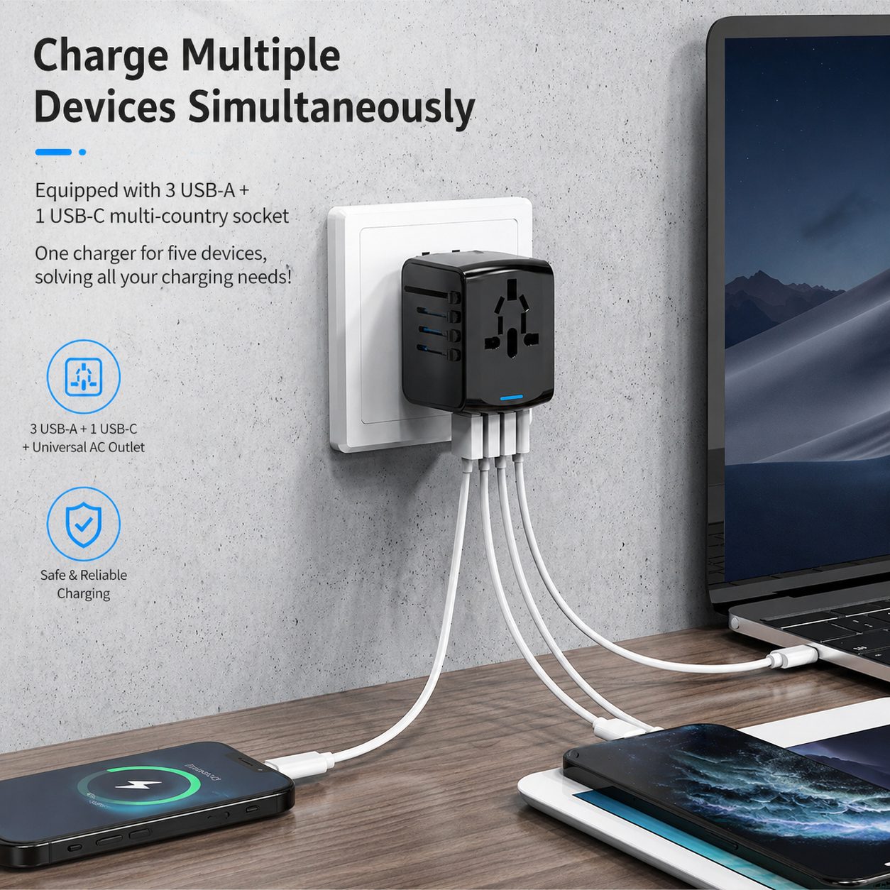 Multi-Function Universal Travel Adapter with USB Ports 3