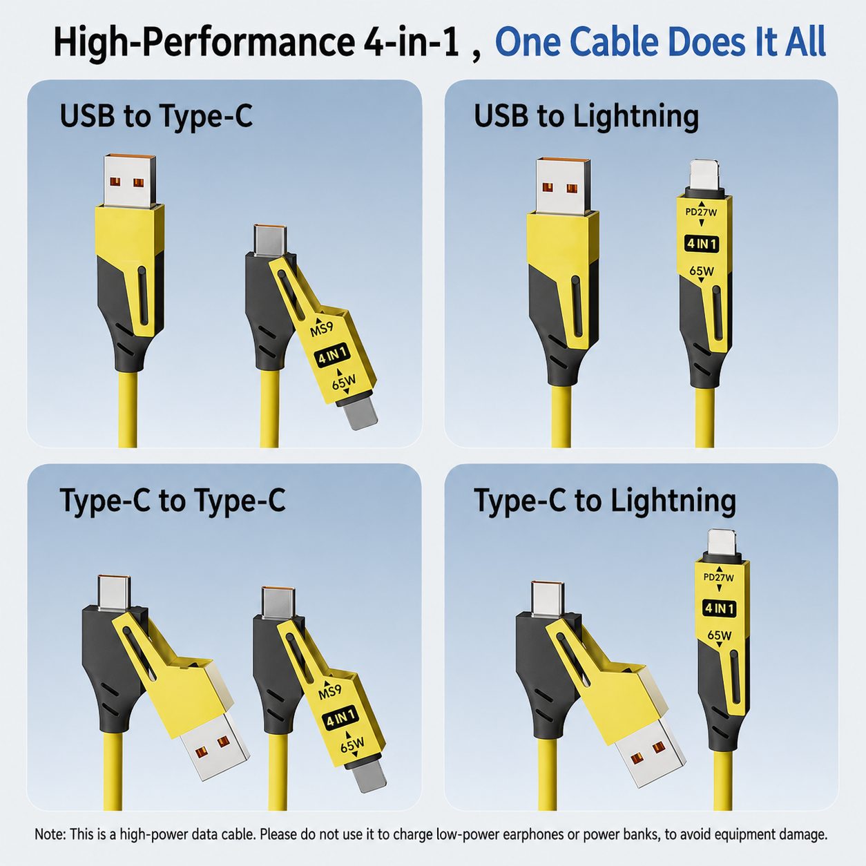 65W Retractable 4-in-1 Charging Cable 3