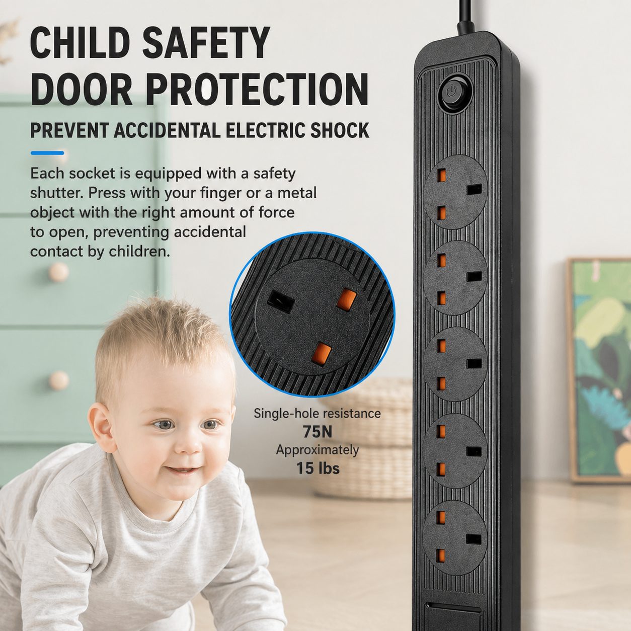 13A UK 3-Gang Extension Lead with USB-A & USB-C Ports 3