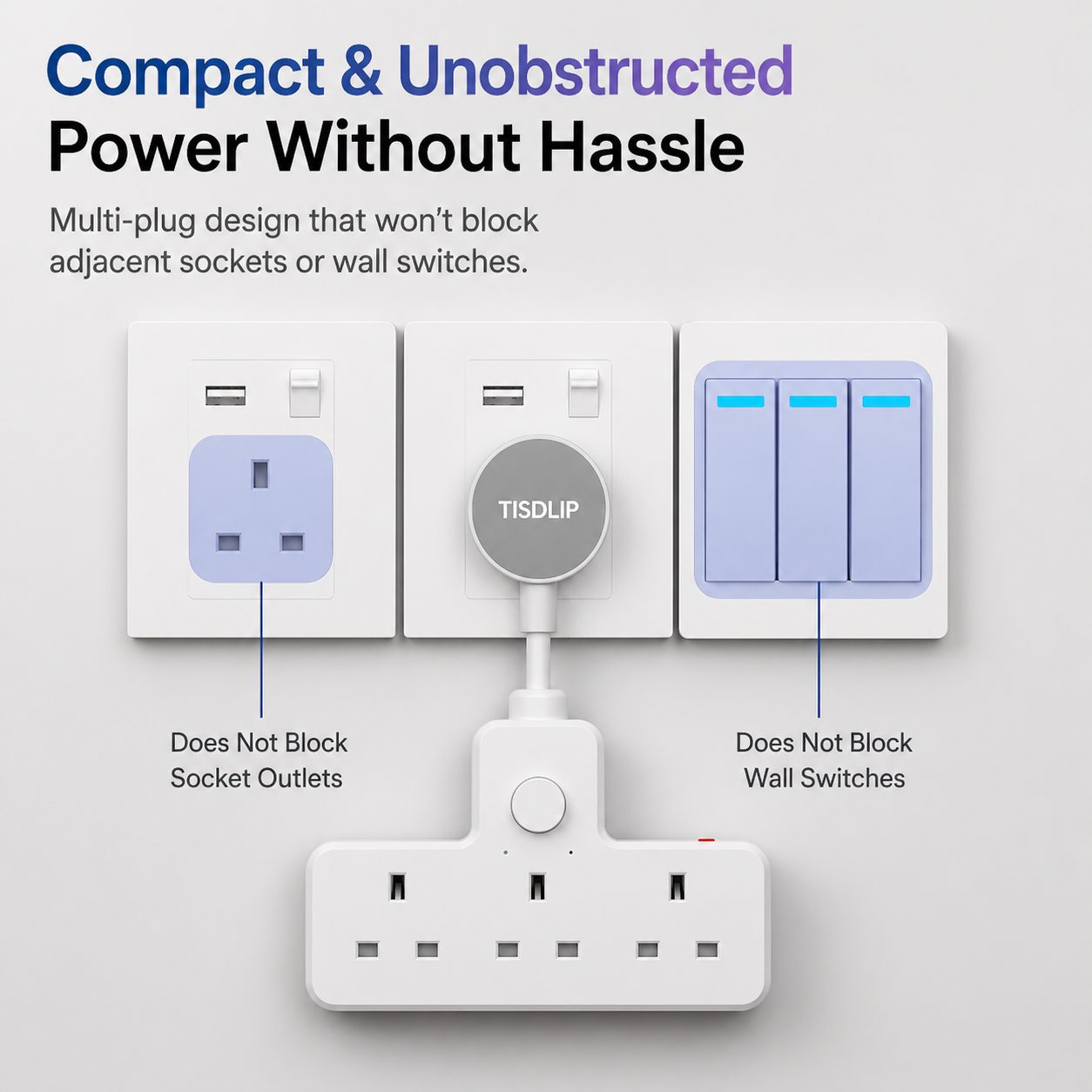 Multi-Outlet UK Plug Adapter with USB Ports 2