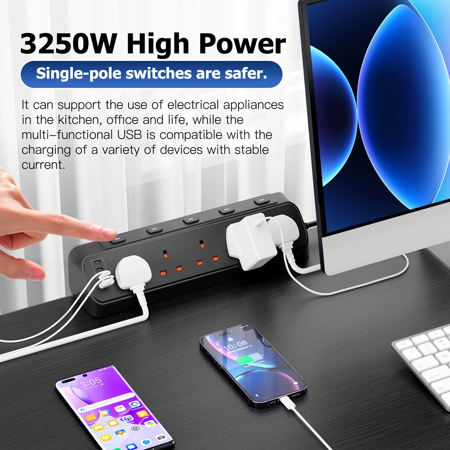 9-in-1 UK Extension Lead with USB Ports 6