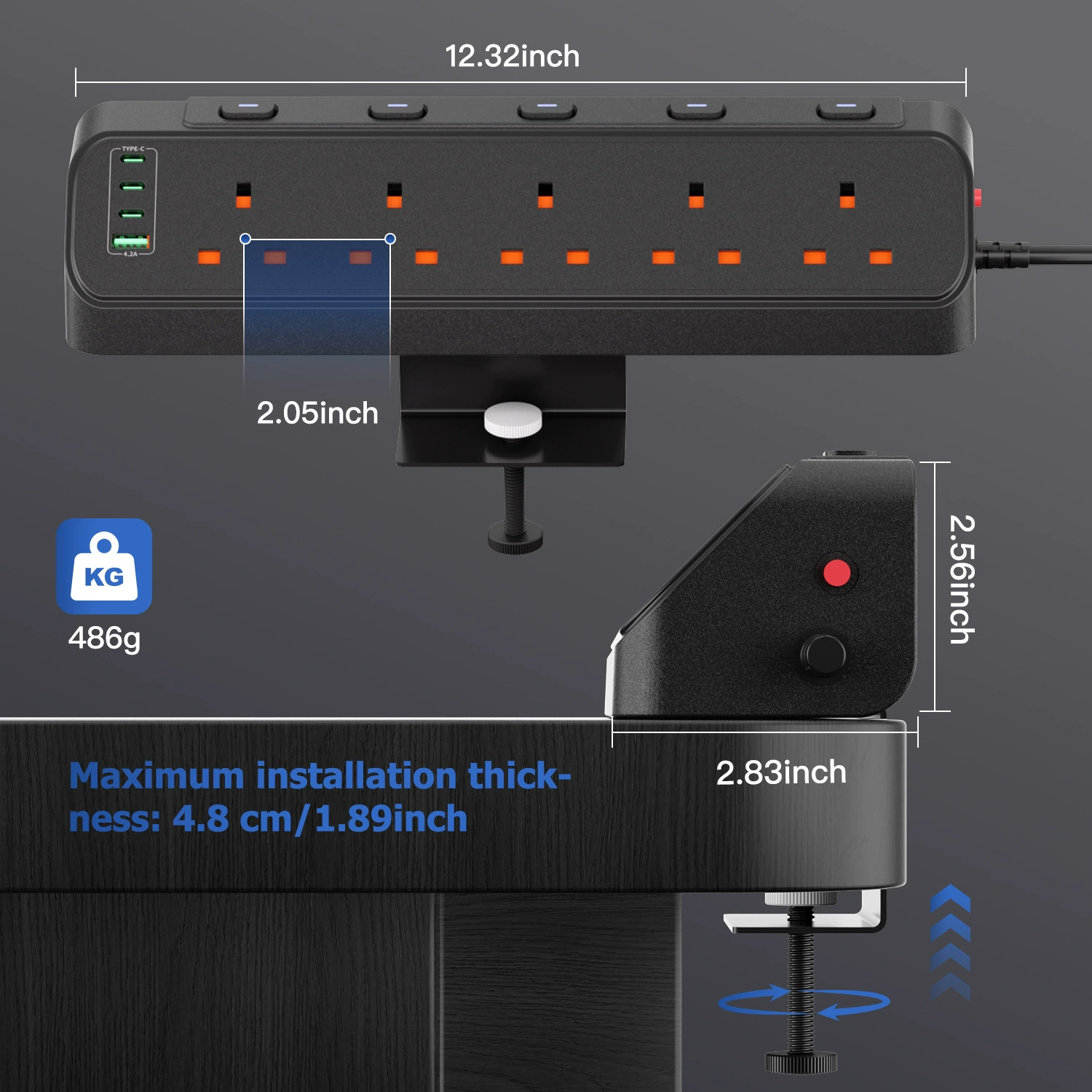 9-in-1 UK Extension Lead with USB Ports 9