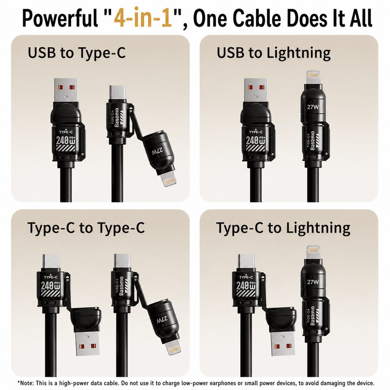 Retractable 4-in-1 Charging Cable – 65W / 240W Options 4