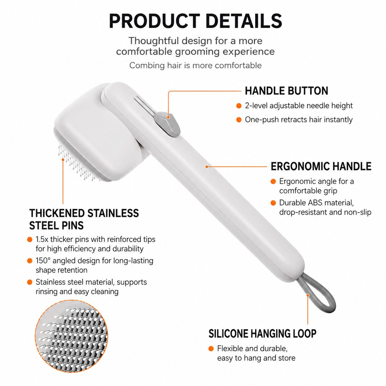 Pet Grooming Brush with Hair Release Button 6