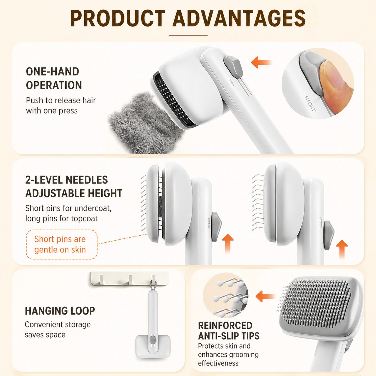 Pet Grooming Brush with Hair Release Button 5