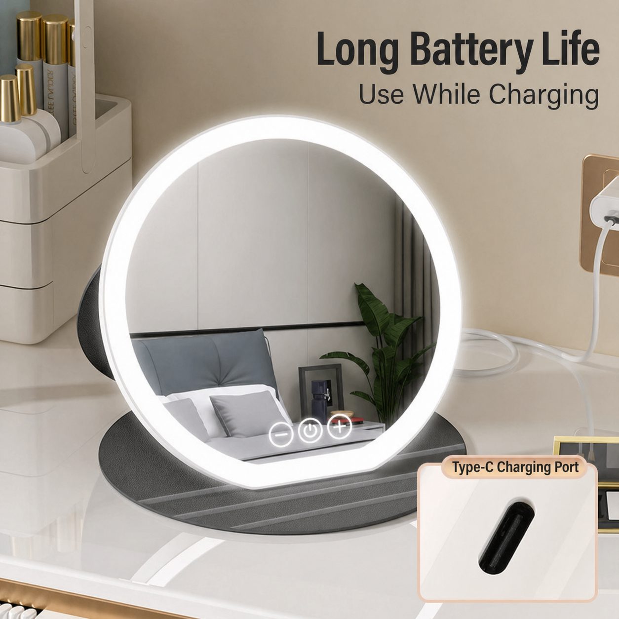 Rechargeable 3-Colour LED Makeup Mirror 3