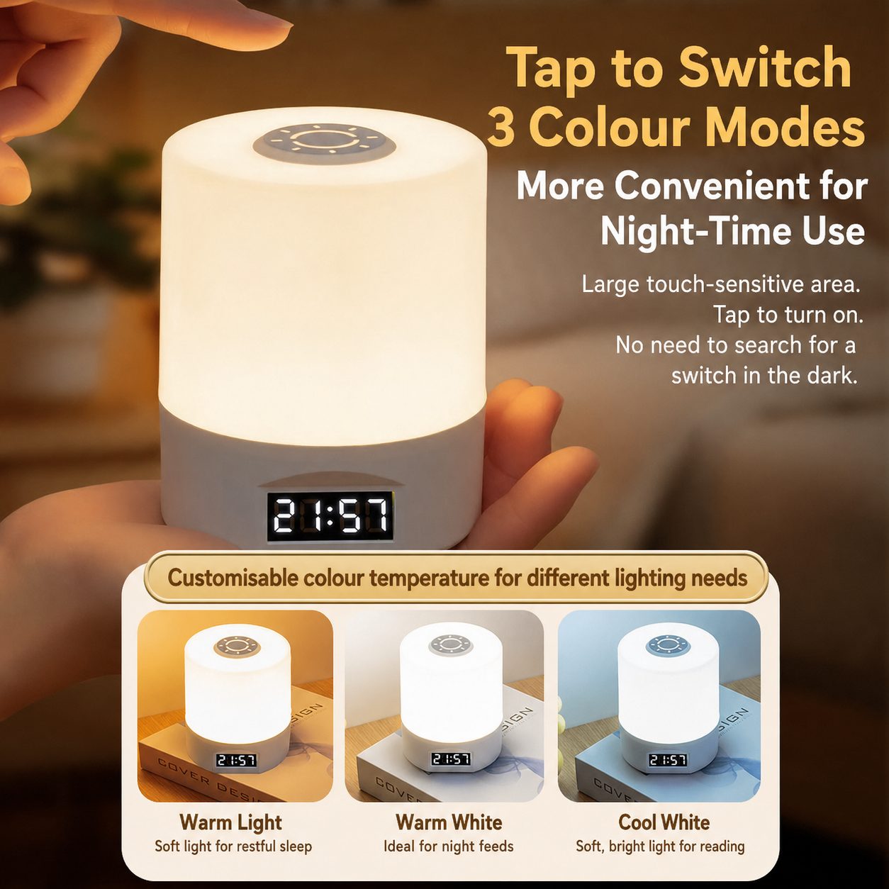 Touch-Control LED Desk Lamp with Clock 2