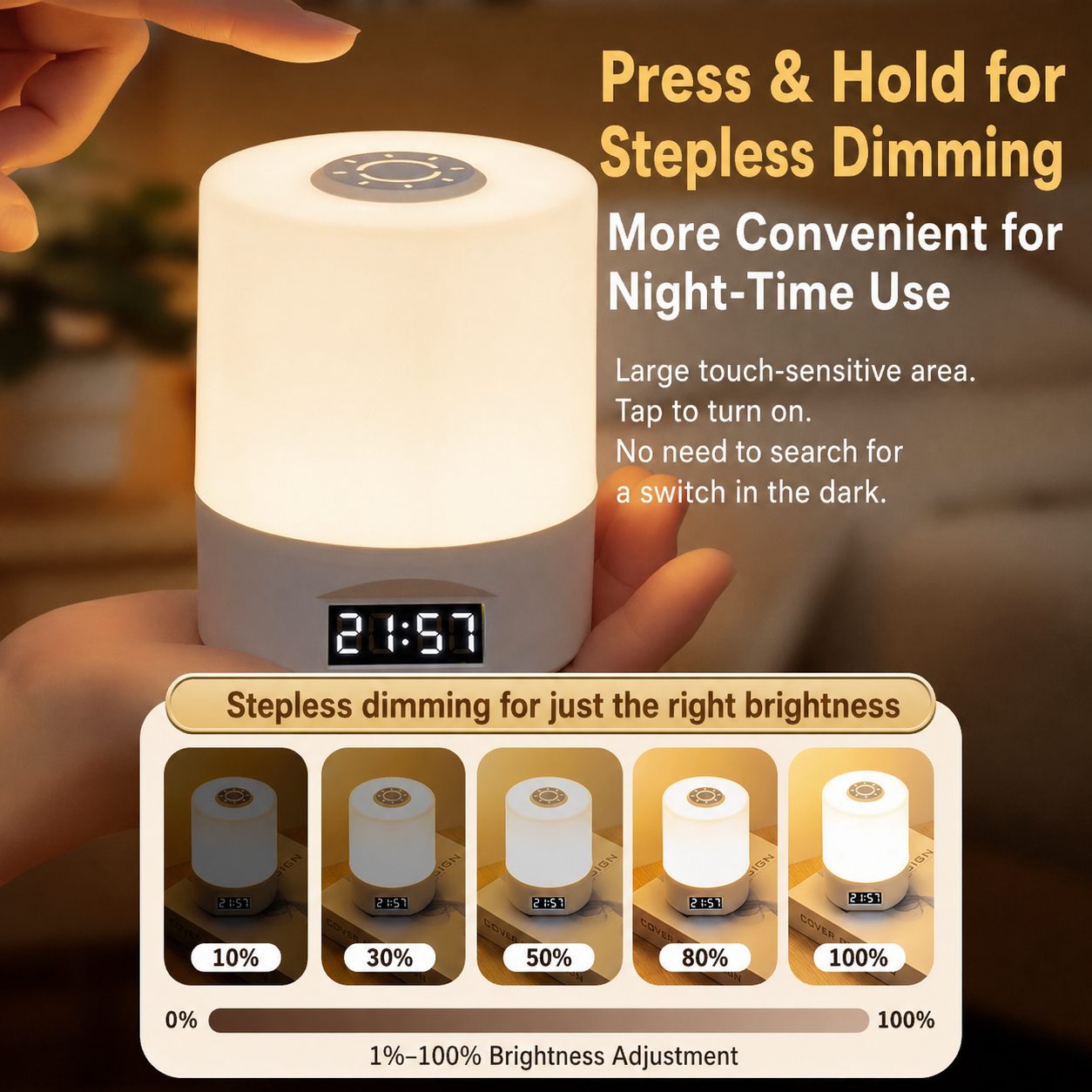 Touch-Control LED Desk Lamp with Clock 3
