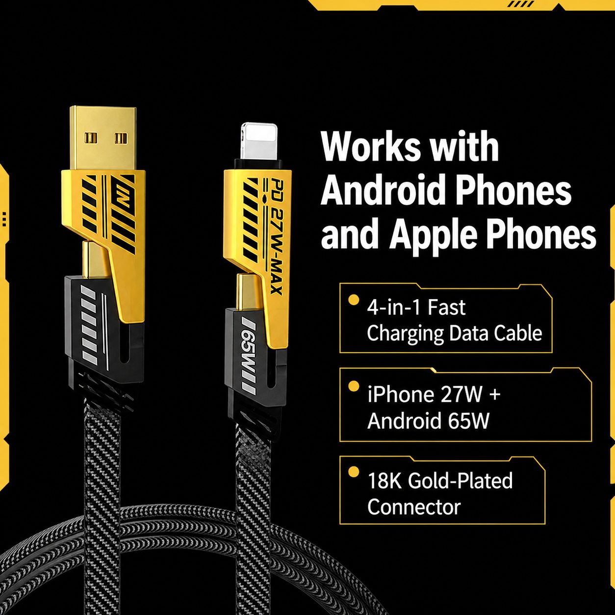 Flat Braided 4-in-1 Fast Charging Cable 2