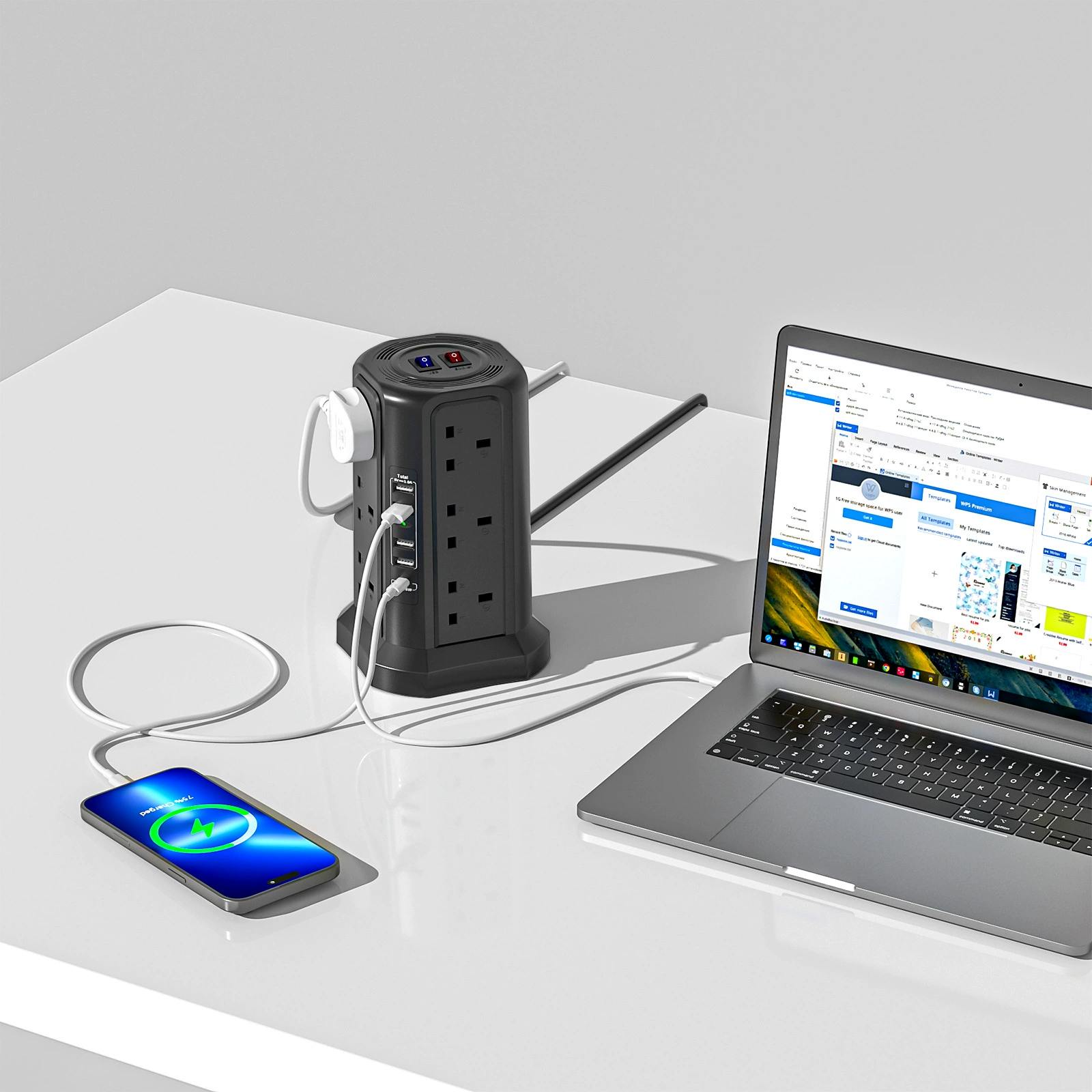 Compact Tower Extension Socket with USB Ports 2