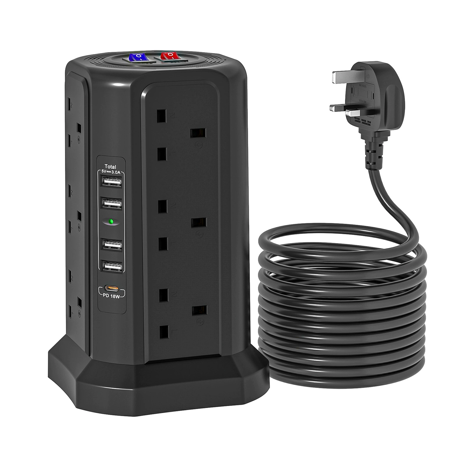 Compact Tower Extension Socket with USB Ports 5