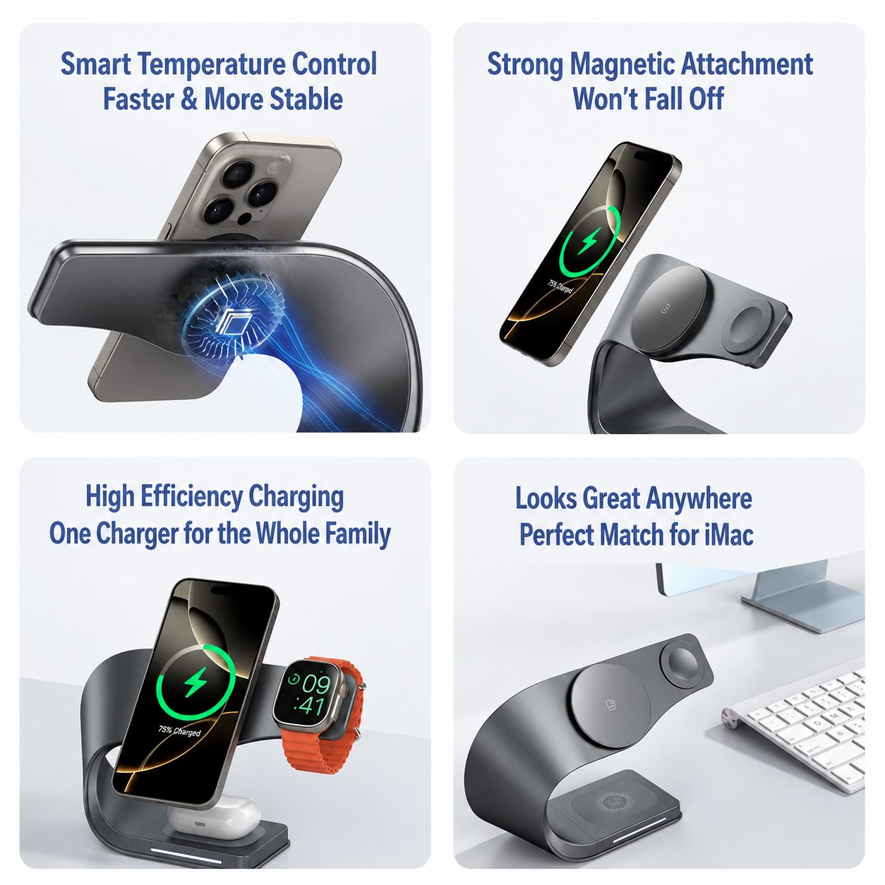 Foldable 3-in-1 MagSafe-Compatible Wireless Charging Stand 3