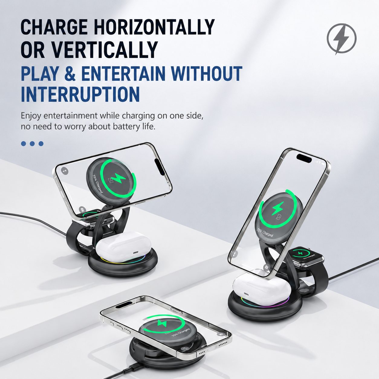 Foldable 3-in-1 MagSafe-Compatible Wireless Charging Stand 5