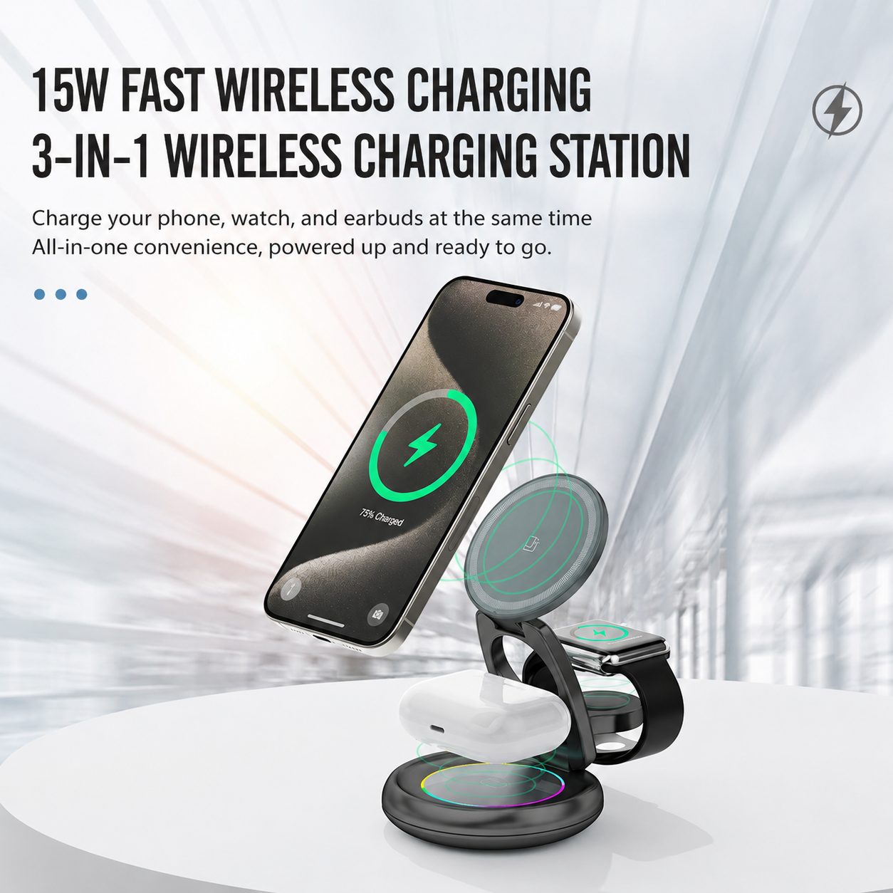 Foldable 3-in-1 MagSafe-Compatible Wireless Charging Stand 6