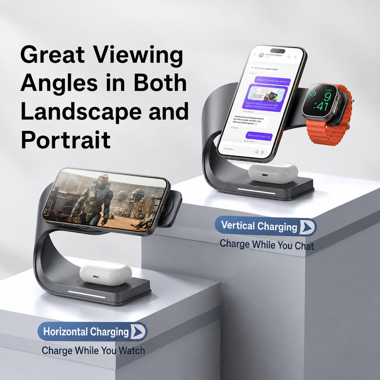 Foldable 3-in-1 MagSafe-Compatible Wireless Charging Stand 2