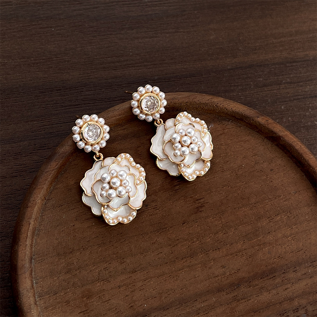 Vintage Freshwater Pearl Statement Floral Earrings 3